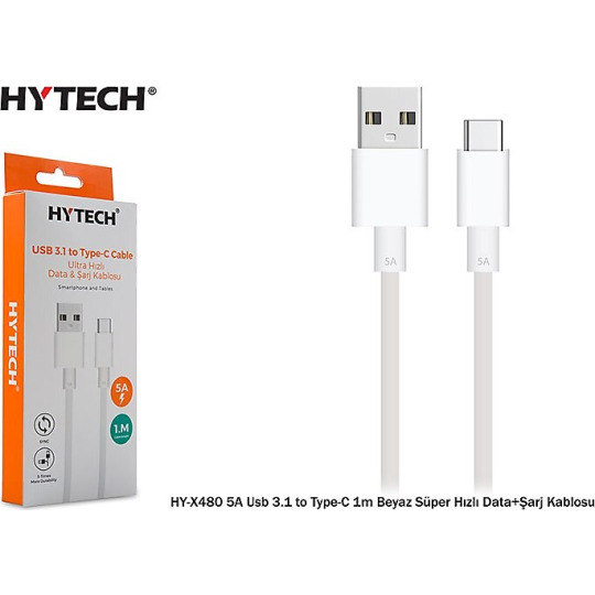 Hytech HY-X480 1 m 5A Type-C Hızlı Şarj Kablosu